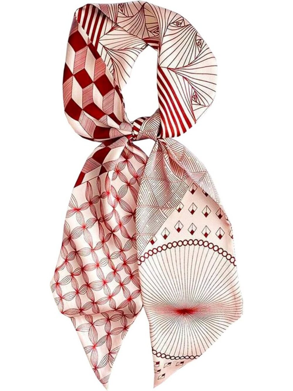 Women's Pink Geometry Head Fashion Scarves Long Skinny Silky Hair Bags Scarf
